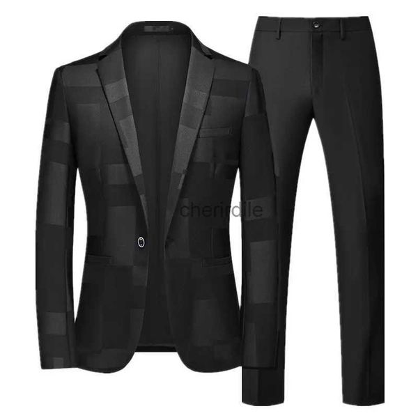 Ternos masculinos Blazers Nova Chegada Homens Terno de Negócios 2 Peças Preto / Azul / Vinho Tinto Moda Prom Party Blazers e Calças de Cor Pura Tamanho 6XL-S YQ231101