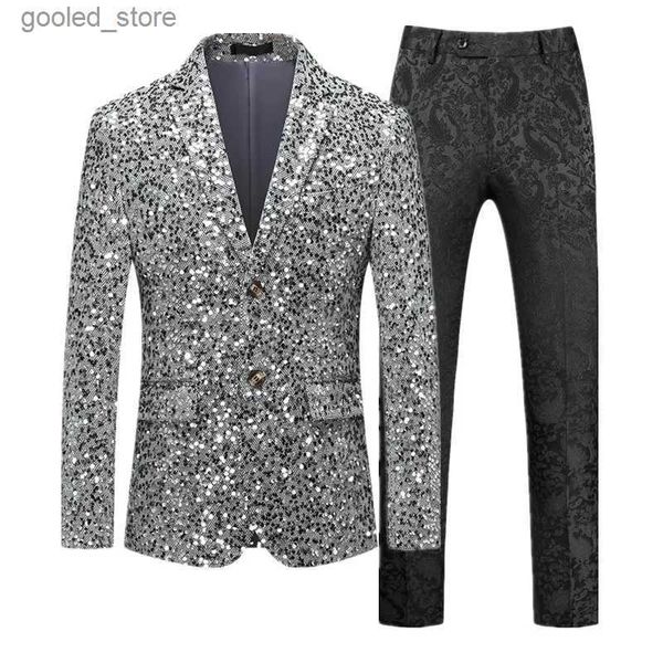 Costumes pour hommes Blazers Nouveaux hommes d'affaires paillettes costume 2 pièces classique robe de soirée de bal hommes Blazer veste et pantalon mode chanteur hôte scène venir Q231025