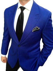 Herenpakken Blazers Notch Rapel Royal Blue Groomsmen Suit 2 stuks Slim Fit Men Wedding for Business (jasbroek)