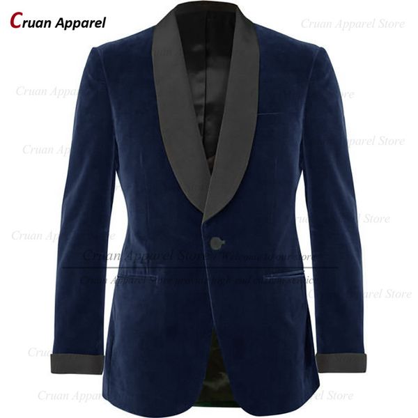 Costumes pour hommes Blazers One Blazer bleu marine velours hommes Blazer coupe mince luxe mariage bal costume d'affaires veste sur mesure mode mâle manteau Tuxedos 230825