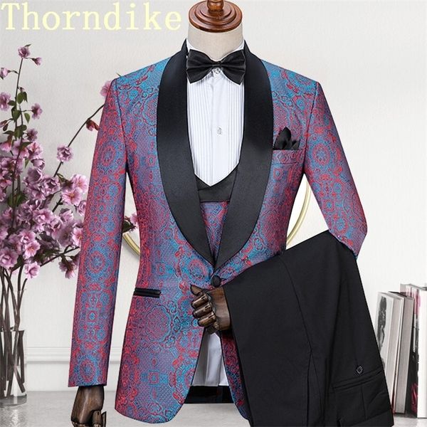 Costumes pour hommes Blazers Un bouton slim fit marié smoking Purple Pattern JacketPantsVest Tuxedos avec revers noir hommes costumes Custom Made 220922