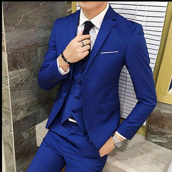 Costumes pour hommes Blazers PAULDSM Robe de mariée pour hommes 3 pièces Fumer Royalblue Homme Blazer Slim Fit Veste Gilet Pantalon Homme Costume Prom Boy '