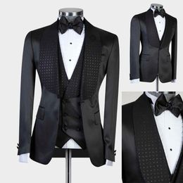 Abiti da uomo Blazer Pezzi Abito da uomo su misura Blazer nero Gilet monopetto Un bottone Slim Fit Matrimonio Business Formale Causale Ballo di fine anno