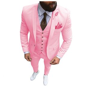 Men S Suits Blazers Roze 3 stuks Pak Formele zakelijke inkeping Rapel Slim Fit Tuxedo Man Blazer voor bruiloft Blazer Vestbroek 230814