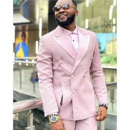 Costumes pour hommes Blazers Pink Mens Custom Double Breasted Groom Robe de soirée Mariage Terno Masculino Prom Come Homeme Italien 2pcs (Trailblazer + Pantalon) Q240507