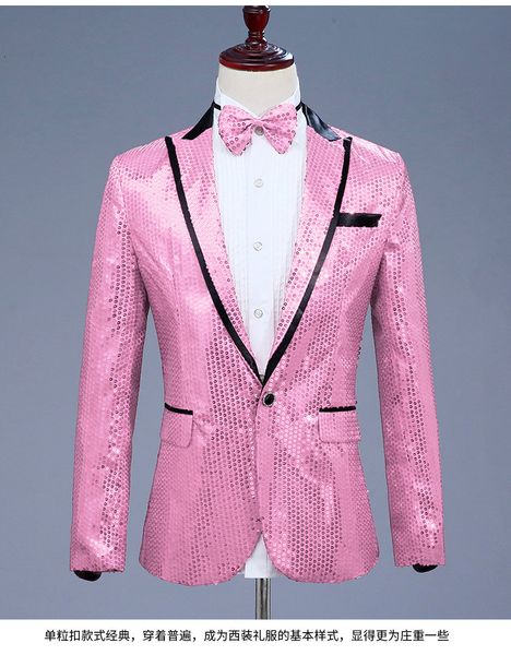 Trajes de hombre Blazers Pink Sequin One Button Dress Brand Nightclub Prom Men Suit Jacket Wedding Stage Singer Costume Bowtie incluye 230720