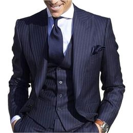 Costumes pour hommes Blazers costume à fines rayures coupe ajustée 3 pièces ed revers formel mariage affaires veste gilet pantalons ensembles 231129