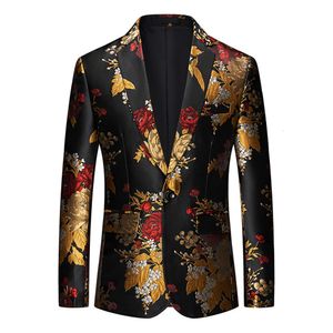 Trajes de hombre Blazers Plus Size 6XL M Luxury Gold Estampado floral Blazer Hombres Jacquard Slim Fit Traje Chaqueta Wedding Club Vestido de fiesta Ropa 230609