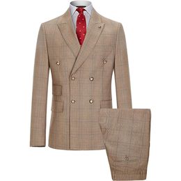 Trajes para hombres Blazers Tallas grandes a cuadros para hombre 2 piezas Slim Fit Blazer cruzado y pantalones Conjunto Vestido de fiesta de boda Traje de padrino de boda de esmoquin 231116