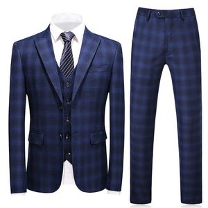 Costumes pour hommes Blazers Plyesxale 3 pièces costume à carreaux hommes 2023 Slim Fit marine bleu royal mariage S-5XL marque Designer robe d'affaires smoking