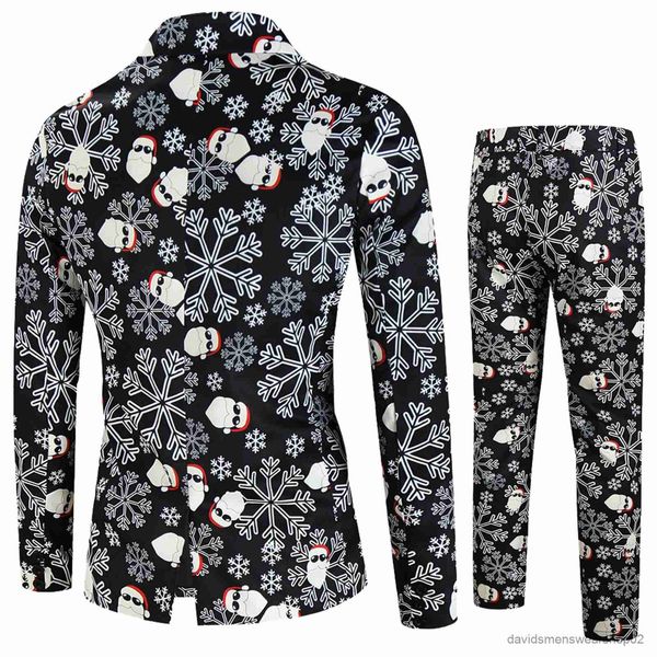 Trajes de hombre Blazers Traje de Navidad estampado Blazers para hombre Conjuntos de 2 piezas Traje de moda Chaqueta + Pantalones Nuevo Otoño Invierno Ropa de fiesta de lujo Traje masculino