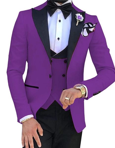 Trajes para hombre Blazers Prom esmoquin Slim Fit 3 piezas novio boda para hombre chaqueta personalizada traje Homme piezas (chaqueta + chaleco + pantalón)