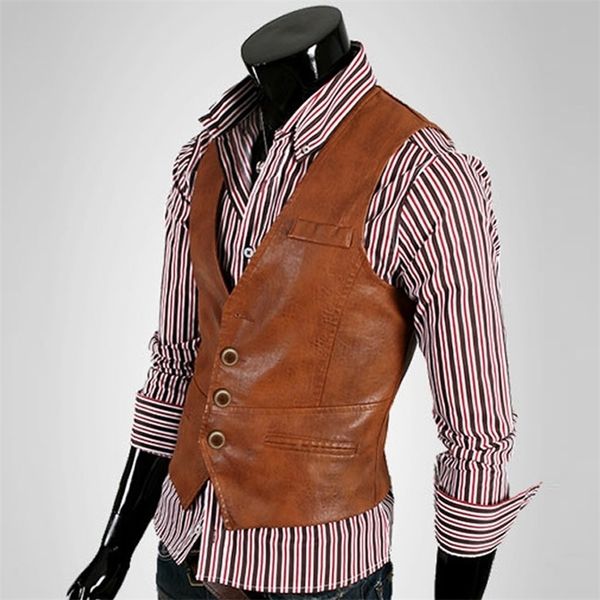 Costumes pour hommes Blazers Pu Gilets En Cuir Pour Hommes Chaleco Hombre Slim Fit Hommes Costume Homme Gilet Gilet Homme Veste D'affaires Formelle 220905