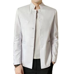 Costumes pour hommes Blazers Pure Color Men Stand-Up Collar Suit Noir Blanc Bleu Marine Style Chinois Business Wedding Slim Fit Male JacketMen's