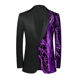 Costumes pour hommes Blazers PYJTRL Hommes Violet Vert Blude Paillettes Veste Scène Chanteur Danseur Boutique Mode Discothèque Bal Tuxedo Manteau 221128