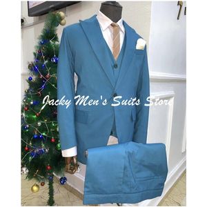 Costumes pour hommes Blazers Real Po bleu sarcelle hommes personnalisé un bouton smokings de mariage Terno Masculino Slim Fit marié Blazer 3 pièces veste pantalon Ves