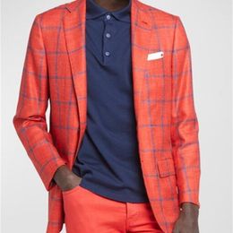 Costumes pour hommes Blazers Couleur Rouge Plaid Manches Longues Casual Coton Ligne Mode Dreaa Formel Slim Fit Un Bouton Costume Veste Coat43 99 231207