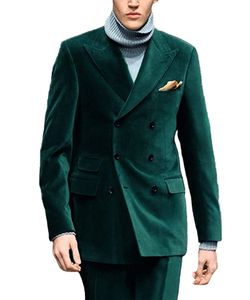 Costumes pour hommes Blazers Rouge vert velours hommes costumes Costume Homme Double boutonnage revers smoking coupe ajustée 2 pièces marié Blazer pantalon Terno Masuclino 231215