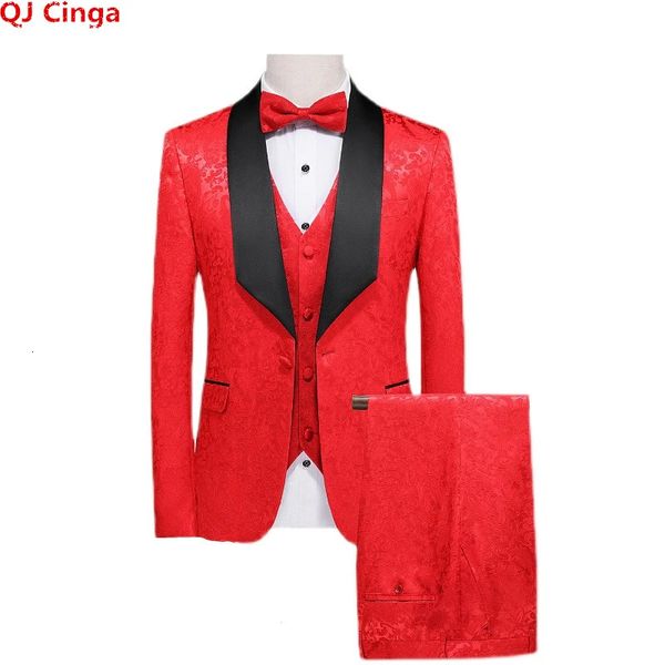 Trajes para hombres Blazers Traje rojo para hombres Esmoquin de 3 piezas Vestido de alta calidad Abrigo y pantalones Chaleco Talla grande Terno masculino Blanco Negro Azul real S-5XL 6XL 231117