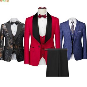 Costumes pour hommes Blazers Red Mens Tree Piece Le soulèvement de veste en tissu et veste.