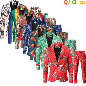 Costumes pour hommes Blazers Rouge Imprimé Deux pièces Costume de Noël Veste Pantalon Élégant Homme Blazer Manteau avec Pantalon Noir Vert Bleu S 4XL 230407