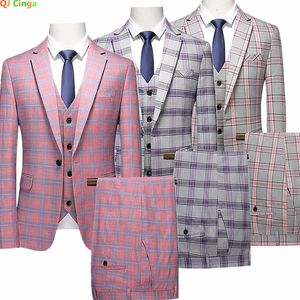 Costumes pour hommes Blazers Costume à carreaux rayé rouge 3 pièces Robe de soirée de mariage Veste et pantalon Gilet Mode Slim Hommes Blazer Manteau Pantalon Gilet 230609