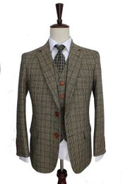 Costumes pour hommes Blazers rétro marron à carreaux marié smokings sur mesure slim fit mariage pour hommes costumes sur mesure 3 pièces 230222