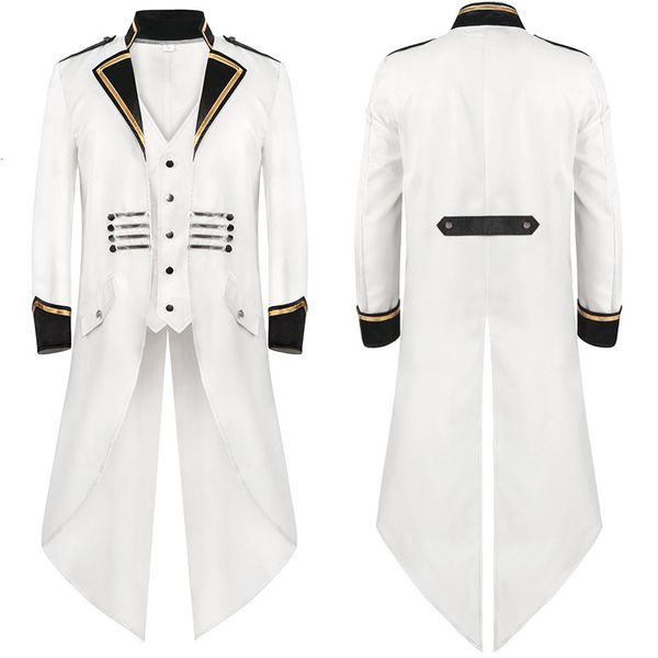 Trajes de hombre Blazers Retro Tailcoat Chaqueta larga blanca Gothic Steampunk Victorian Cosplay Traje Frock Coat Single Breasted Swallow Uniform 230427