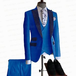 Costumes pour hommes Blazers Royal Blue Groom Costume de mariage 3 pièces Ensemble de mode sur mesure pour hommes Homme Slim Fit Blazer Gilet avec pantalon TuxedoMen's
