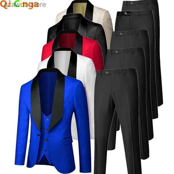 Trajes para hombres Blazers Traje azul real para hombres 3 piezas (chaqueta + pantalón chaleco) Conjunto de vestido de fiesta de boda Moda Slim Terno Masculino Blanco Rojo S-5XL T240110