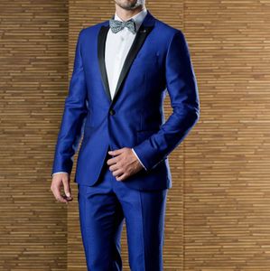 Herenkostuums Blazers Koningsblauwe pakken voor mannen Blazeroutfits Zwart piekrevers Single Breasted Satijn Bruiloft Luxe Kostuum Slim Fit Ropa Hombre 231214