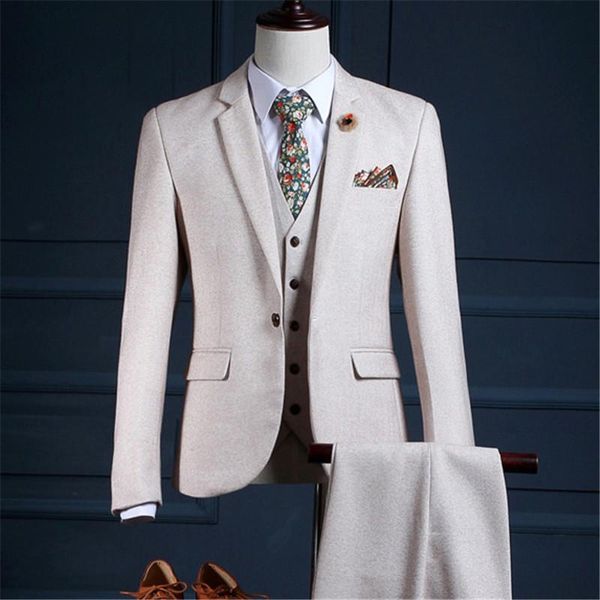 Costumes pour hommes Blazers RUELK hommes mariage 2023 coupe ajustée vrais garçons d'honneur Beige châle revers marié costume hommes smoking Blazer mariage/bal 3 pièces