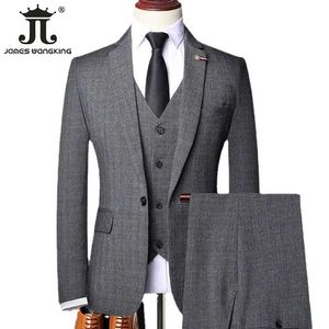 Herenpakken Blazers S-5XL (jas+tanktop+broek) Vintage Gentleman Classic Fashion Plaid Mens Formele Business Slim Fit Set 3-delige bruidegoms Wedding Jurk Q240507