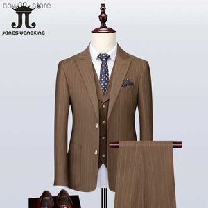 Costumes pour hommes Blazers S-5XL (veste + gilet + pantalon) classique rayé affaires vêtements de travail marié robe de mariée coréen costume ajusté 3 pièces ensemble bal smoking Q230103