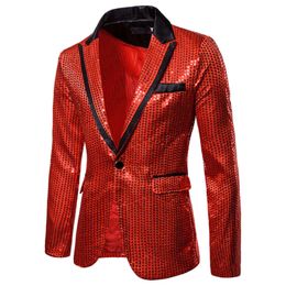 Trajes para hombres Blazers Abrigo de fiesta con lentejuelas Hombres Charm Chaqueta de rendimiento informal Ajuste con un botón Manga larga Tops para discoteca 230202