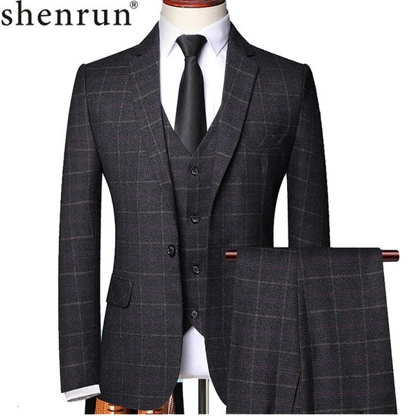 Costumes pour hommes Blazers Shenrun hommes 3 pièces costume printemps automne Plaid Slim Fit affaires formel décontracté vérifier bureau travail fête bal mariage marié 231212