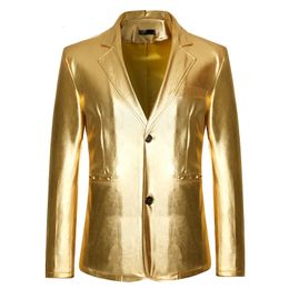 Herenpakken Blazers Glanzend Goud Metallic Blazer Heren Modemerk Slim Fit Heren Blazerjasje Feest Nachtclub Prom Podiumzanger Kostuum Homme 231206