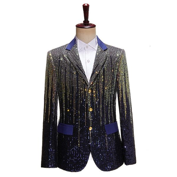 Costumes pour hommes Blazers Shiny Striped Sequin Sparkling Suit Jacket Hommes Slim Fit Wedding Mens Stage Magic singer Show host Club suit 230728