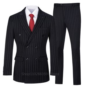 Costumes pour hommes Blazers Slim Fit 3 pièces Double boutonnage noir à fines rayures ensemble de costume de smoking pour le bal de mariage 230920