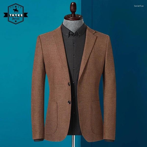 Trajes para hombres Blazers Slim Fit Business Traje elegante Elegant Jackets Singleed Chain Autwear Coats Brown Coats Trajes de estilo coreano elegantes