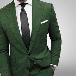 Herenpakken Blazers Slim Fit Men Suits voor avond prom feest tweedelig Dark Green Man Pak Set Jacket Broek Mode Stijl Wedding Tuxedos 220909