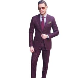 Trajes de hombre Blazers Slim Fit Borgoña Vestido de noche Toast Business Abrigo Pantalones Conjuntos Novio Tuxedos (chaqueta pantalones corbata) W: 549