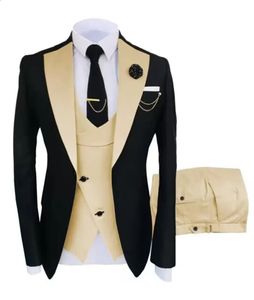 Herenpakken Blazers Solid 3 -delige mannen Suits voor bruiloftsfeest Business Formele bruidegom Tuxedos Twee knoppen BlazervestPantsSlim Fit kostuum Homme 231214