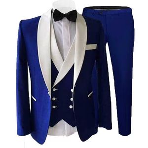 Costumes pour hommes Blazers Solide 3 pièces Costume formel Business Blanc Châle Revers Slim Fit Tuxedos Homme Blazer pour veste de mariage Gilet Pantalon 230919