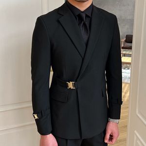 Herenpakken Blazers Solid Metal Buckle Decoratie voor mannen Party Wedding Banquet Italiaanse designer Suit jas Slim Fit Homme 230426