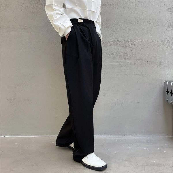 Trajes de hombre Blazers Pantalones de traje de primavera Hombres Moda Pierna ancha Suelto Lado Elástico Recto Negro Blanco Pantalones para hombresHombres