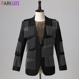 Trajes para hombres Blazers Elegante diseño de borlas Blazer Chaqueta Hombre Primavera Slim Fit Un botón Stage Blazers Mens Club Party Singer Costume Homme 230202