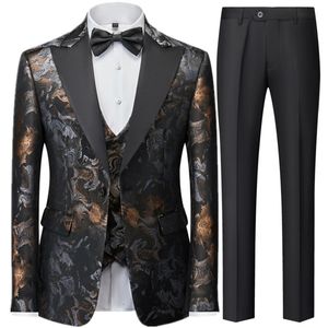 Costumes pour hommes Blazers Costume Manteau Gilet Pantalon 2023 Mode Casual Business Fleur Slim Fit Robe Veste Pantalon Gilet 3 Pcs Ensemble 231201