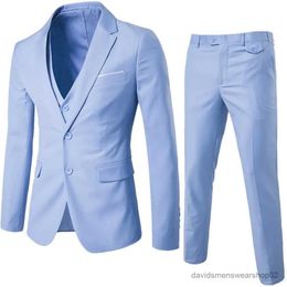 Herenpakken blazers pak + jas + broek 3 stuks sets / 2023 mode mannen zakelijke pakken / mannelijke blazers jas + broek + waistcoat / s-6xl
