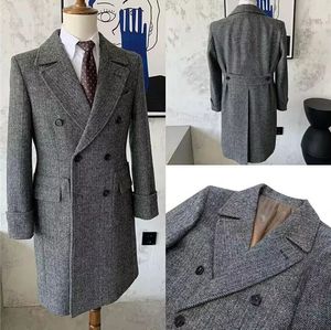 Ternos masculinos blazers terno longo casaco preto branco espinha de peixe tweed comprimento médio bussiness retro espessamento jaqueta para casamento 231027